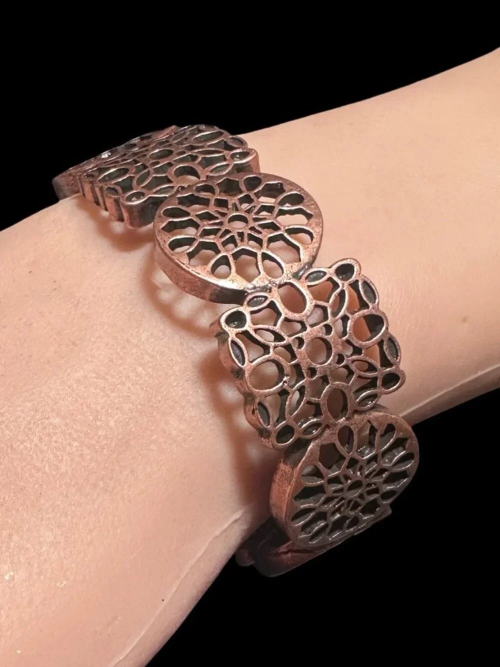 Clamper Hinged Bangle Bracelet Antique Copper Tone Womens Costume Jewelry